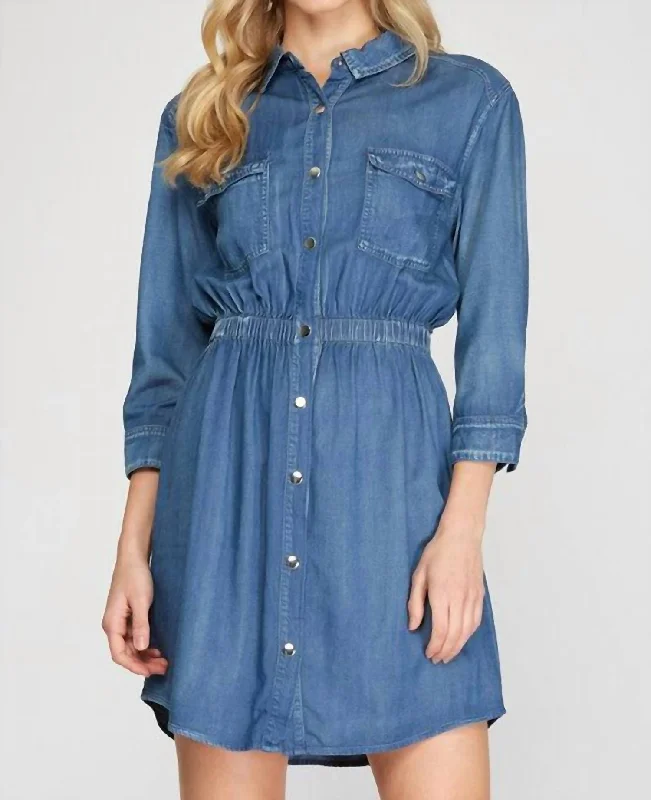 Ailyn Chambray Shirt Dress In Blue Denim