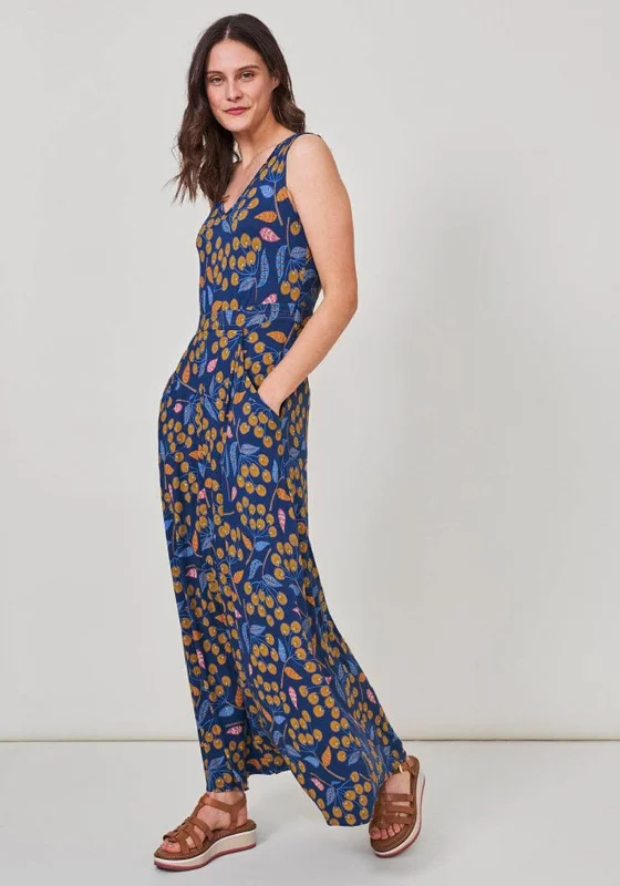 White Stuff Sophie Leaf Print Maxi Dress, Blue Multi