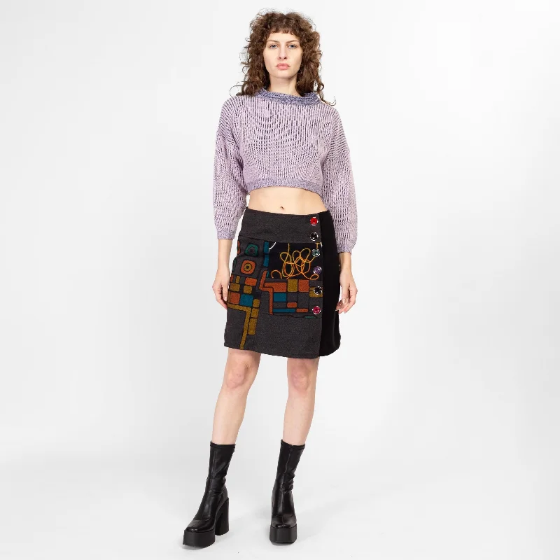 Medium Y2K Boho Graphic Soft Knit Mid Rise Mini Skirt
