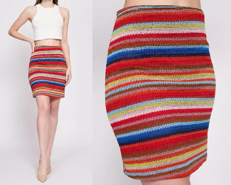 Y2K Colorful Striped Knit Mini Skirt - Medium