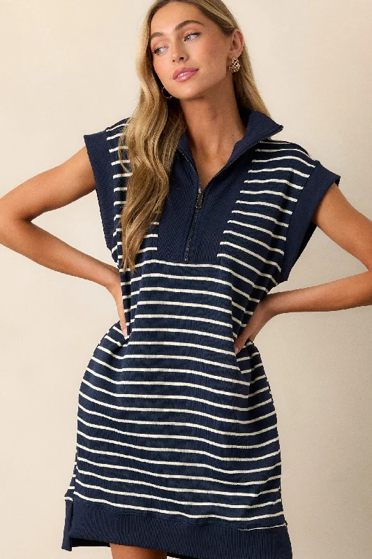 Leave It To Me Navy Stripe Mini Dress