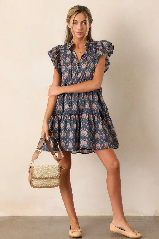 Wildflower Dreams 100% Cotton Dark Teal Floral Mini Dress