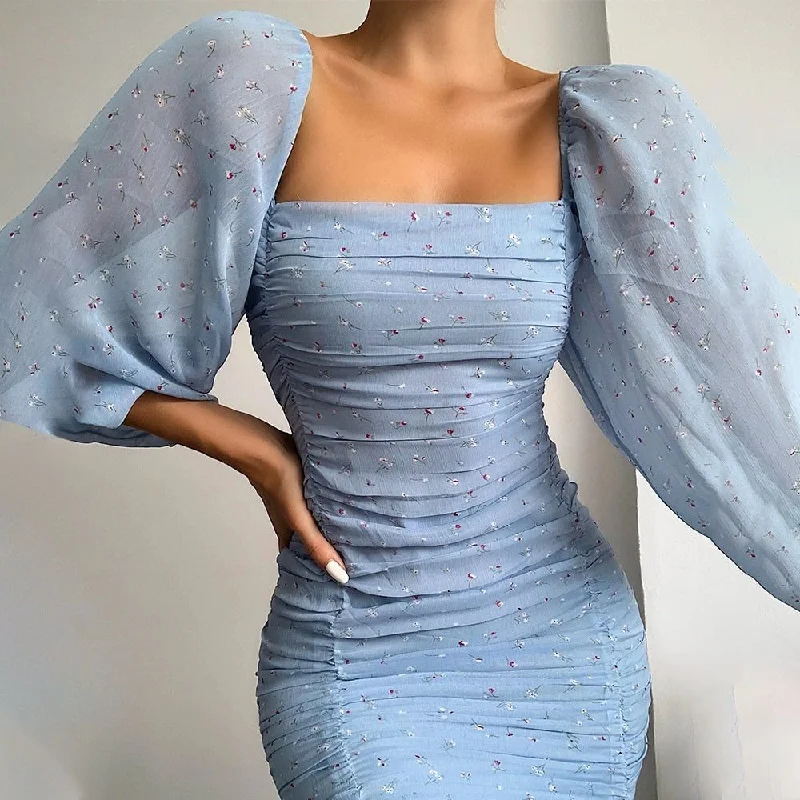 Belleza Puff Mesh Sleeve Floral Mini Dress