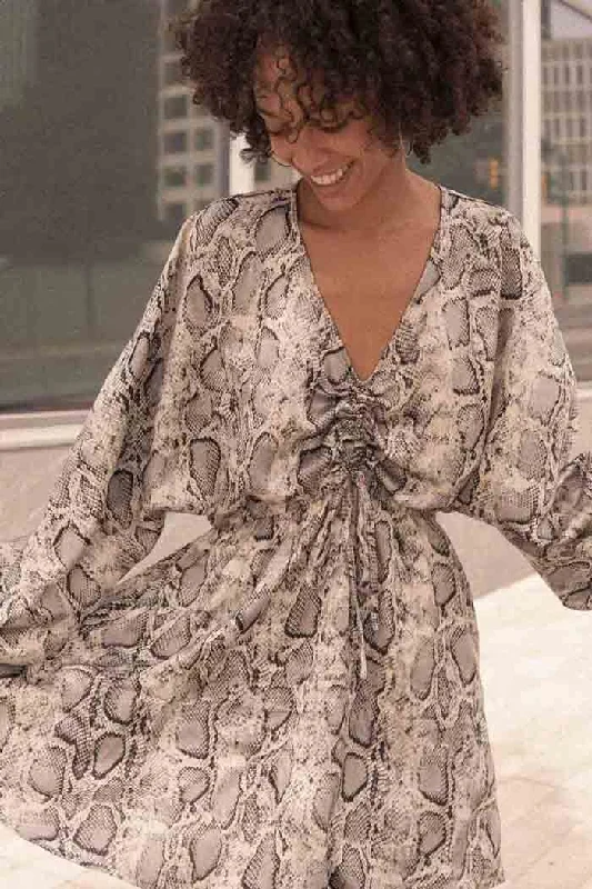 Once Bitten Snake-Print Kimono Mini Dress