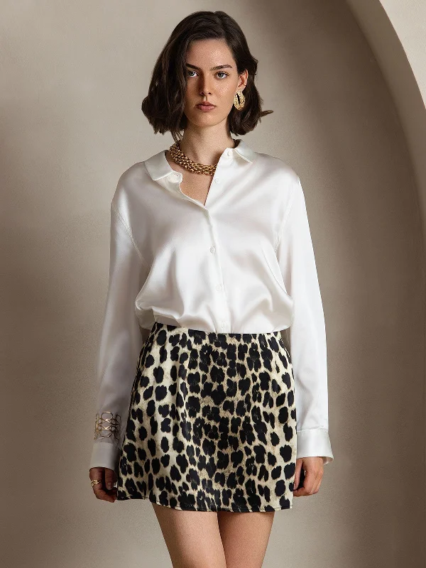 19Momme Silk Sexy Leopard Pattern Mini skirt