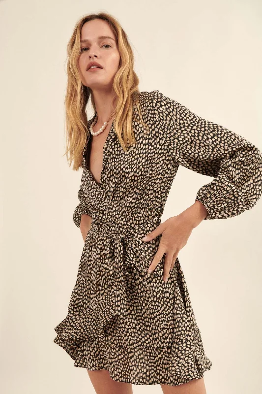 Spirit Animal Animal-Print Satin Wrap Mini Dress