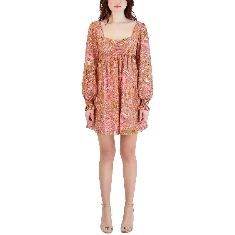 BCBGeneration Womens Paisley Mini Babydoll Dress