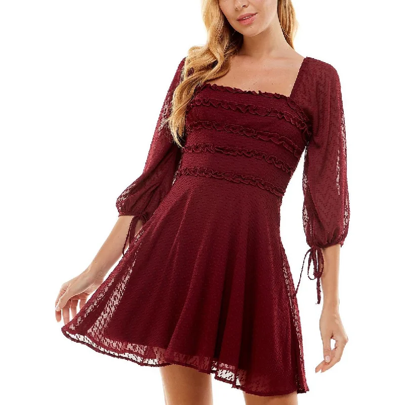 City Studios Womens Juniors Textured Square-Neck Mini Dress