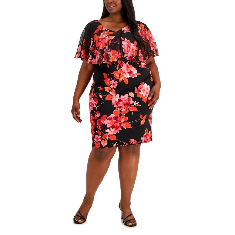 Connected Apparel Womens Plus Sheer Mini Sheath Dress