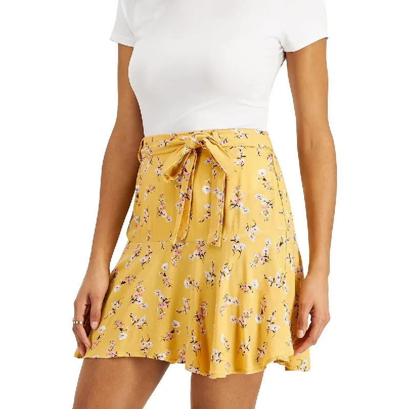 Self E Womens Juniors Floral Tie-Front Mini Skirt