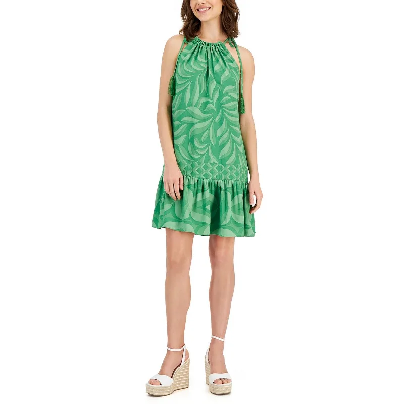 Taylor Womens Printed Short Halter Dress
