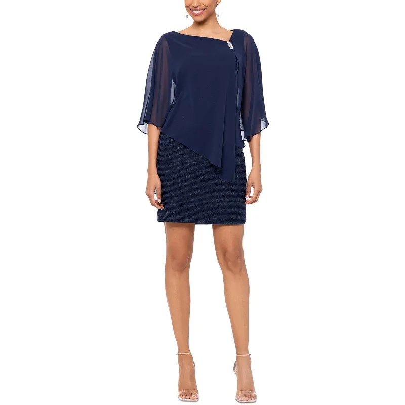 X by Xscape Womens Mini Sheer Overlay Sheath Dress