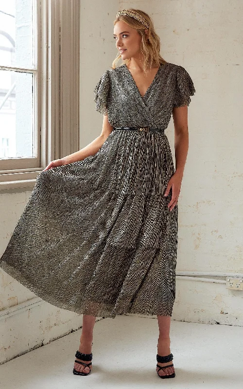 Dawn Dress - Black Gold Metallic