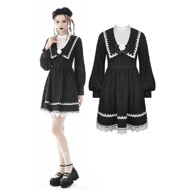 Women's Gothic Doll Collar Puff Sleeved Bowknot Dress